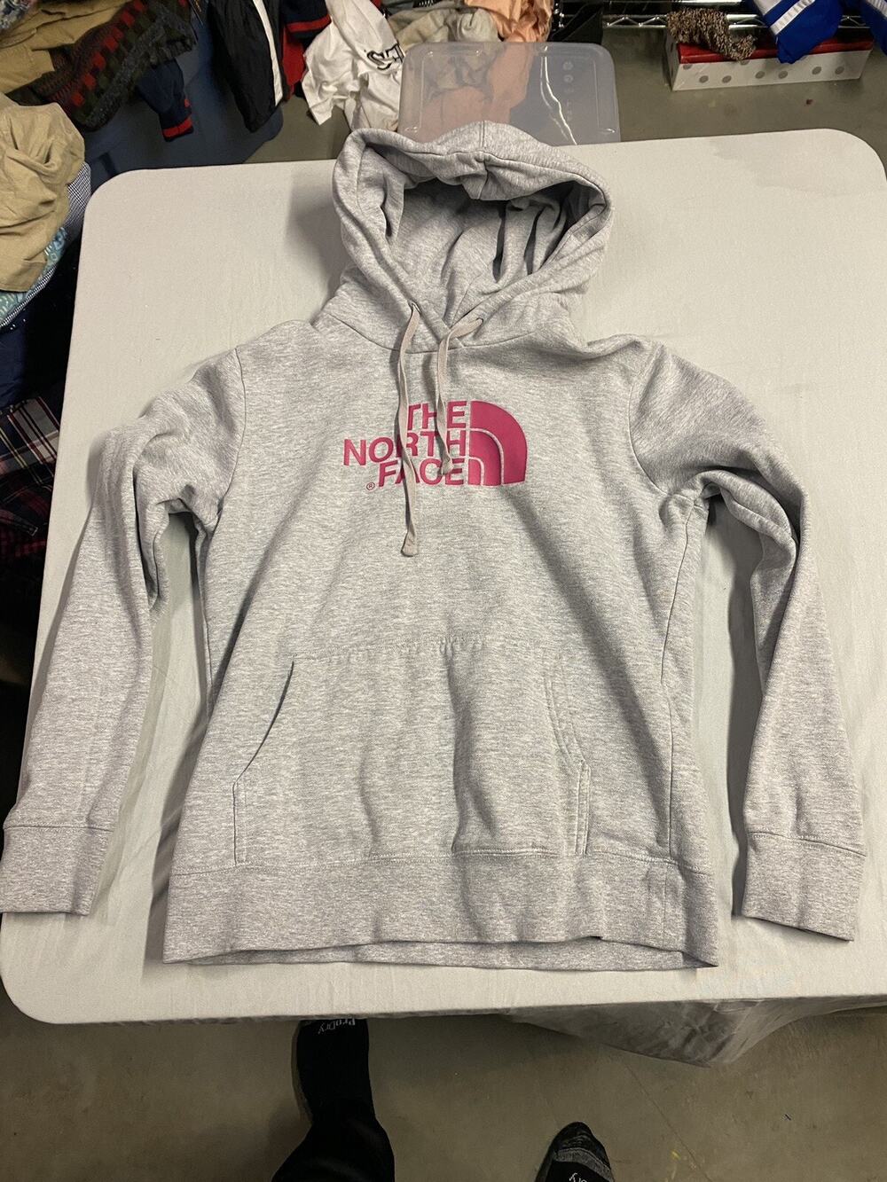 The North Face Hoodie Womens Medium Gray Pink Logo Sweatshirt